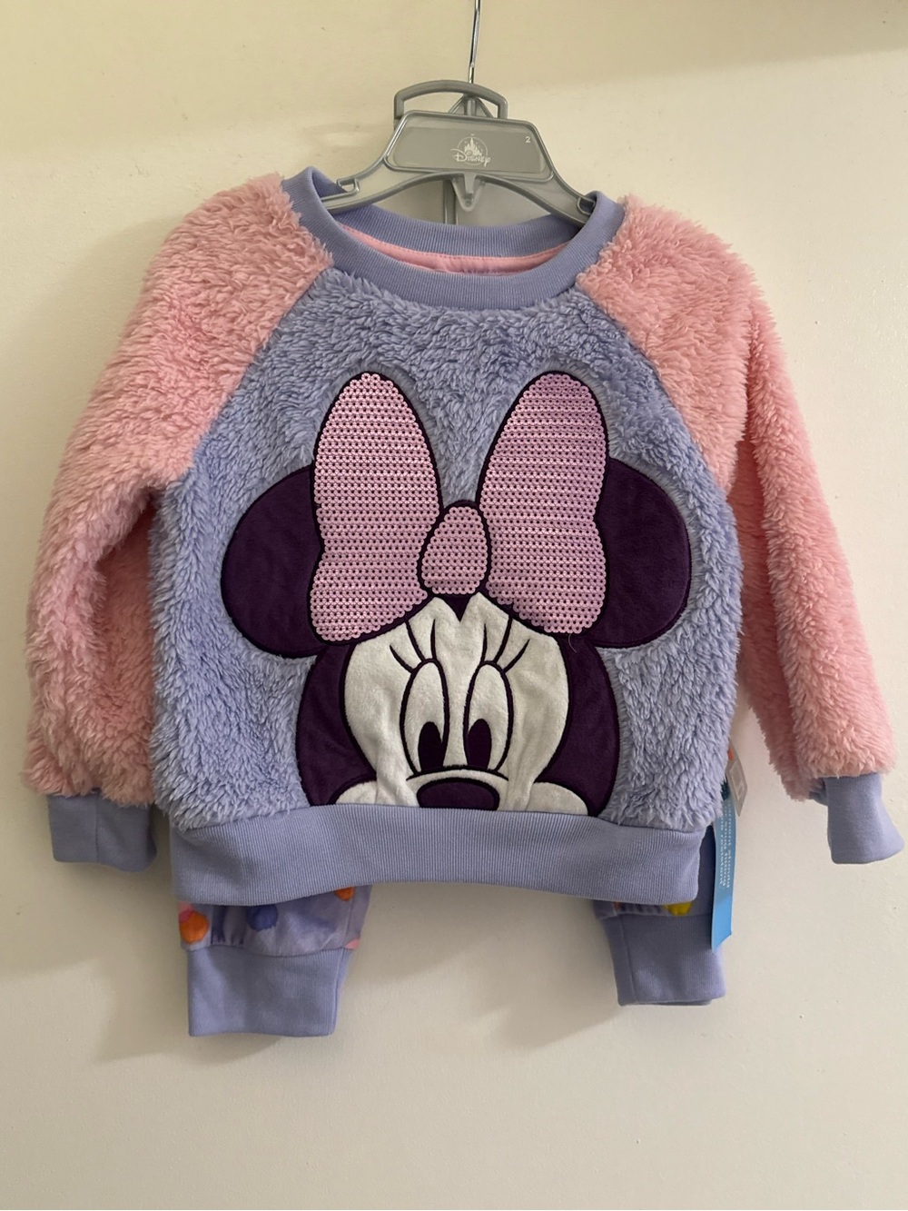 Girls Plush Minnie Mouse Pullover Sweatshirt - Pink & Lavender W/Pants